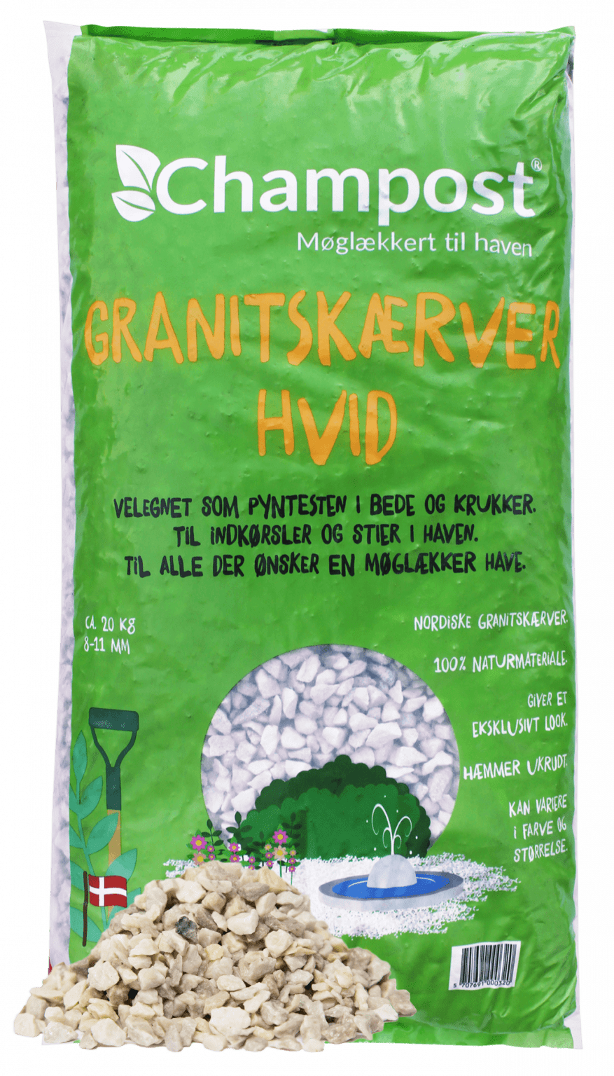 Champost Granitskærver, hvid 8–11 mm. 1 ton
