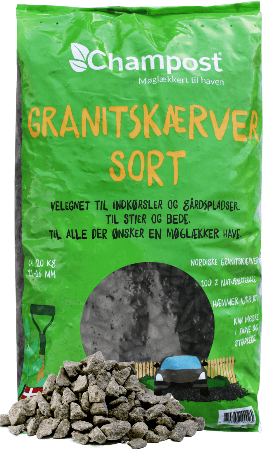 Champost Granitskærver, sort 11–16 mm. 1 ton