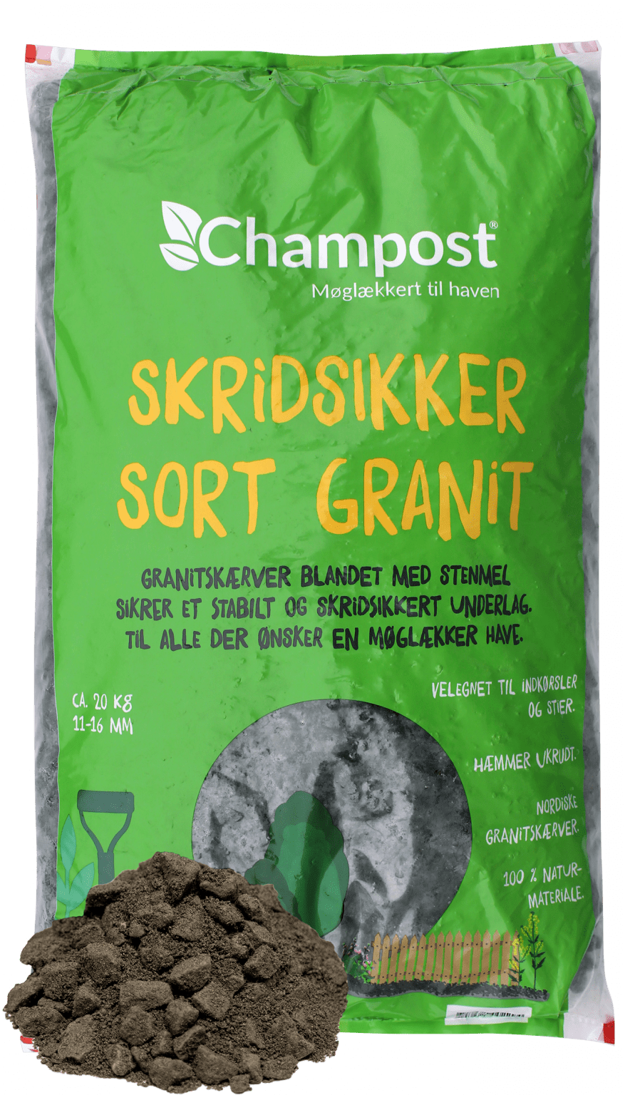 Champost Skridsikker sort granit 1 ton